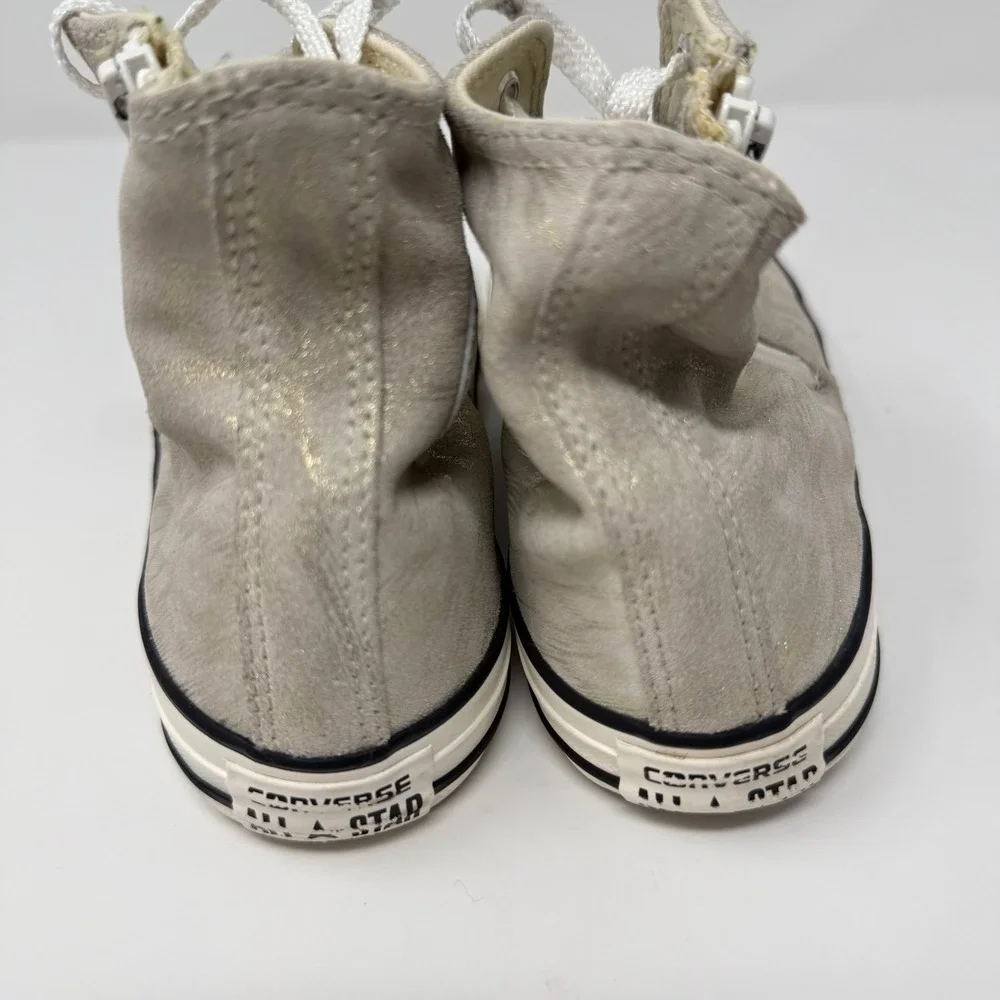 Converse‎ All Star Size 3 Junior Leather Zip High Top Sneakers Beige Gold Youth